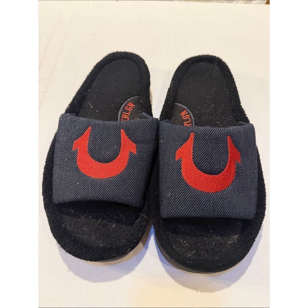 True Religion Men Black Slides with Red Horseshoe